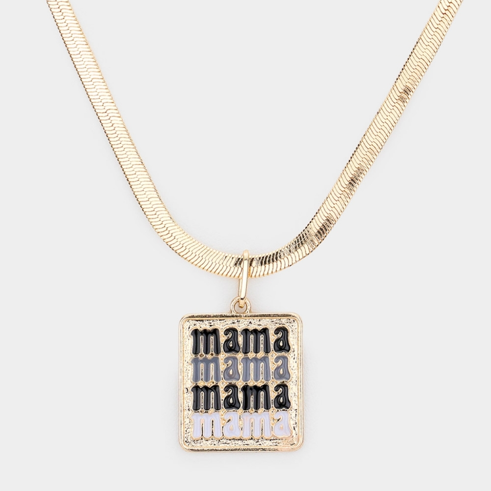 Black Gold MAMA Rectangle Pendant Necklace Jewelry Metal Statement Message Chain